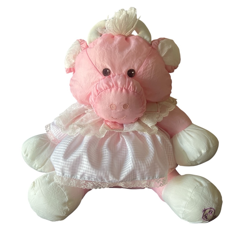 Vintage Fisher Price 1986 Puffalump Pink Cow With Removable Dress
